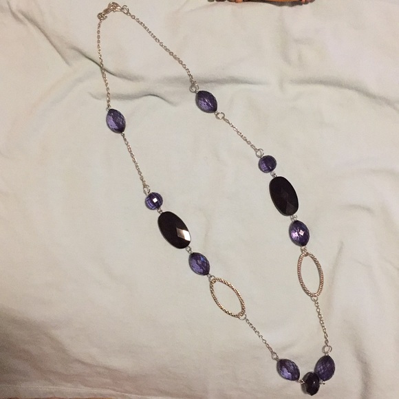 Silver necklace with black and purplish-blue beads - Picture 3 of 4